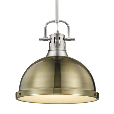 Yep by Golden Lighting Duncan 1-light 14in Rod Hung Pendant in Pewter and Aged Brass shade - Default Title - Golden Lighting