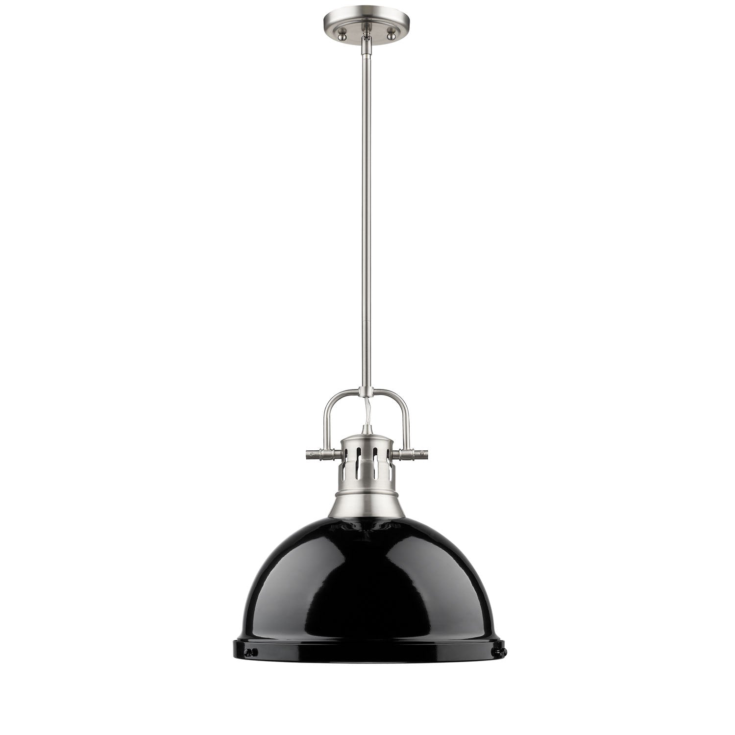 Duncan 1-Light Pendant with Rod in Pewter with Black - - Golden Lighting