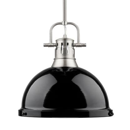 Yep by Golden Lighting Duncan 1-light 14in Rod Hung Pendant in Pewter and Black shade - Default Title - Golden Lighting