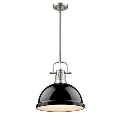 Duncan 1-Light Pendant with Rod in Pewter with Black - Pewter / Black / Black - Golden Lighting