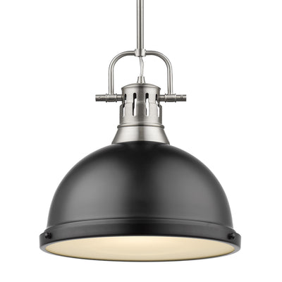 Yep by Golden Lighting Duncan 1-light 14in Rod Hung Pendant in Pewter and Matte Black shade - Default Title - Golden Lighting