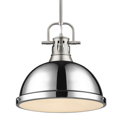 Yep by Golden Lighting Duncan 1-light 14in Rod Hung Pendant in Pewter and Chrome shade - Default Title - Golden Lighting