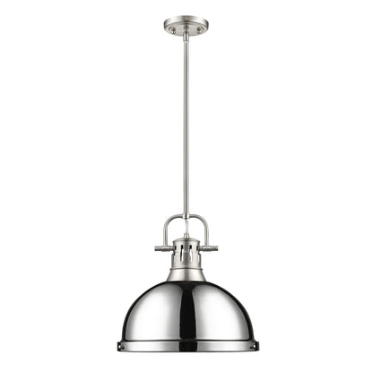 Duncan 1-Light Pendant with Rod in Pewter with Chrome - Pewter / Chrome / Silver - Golden Lighting