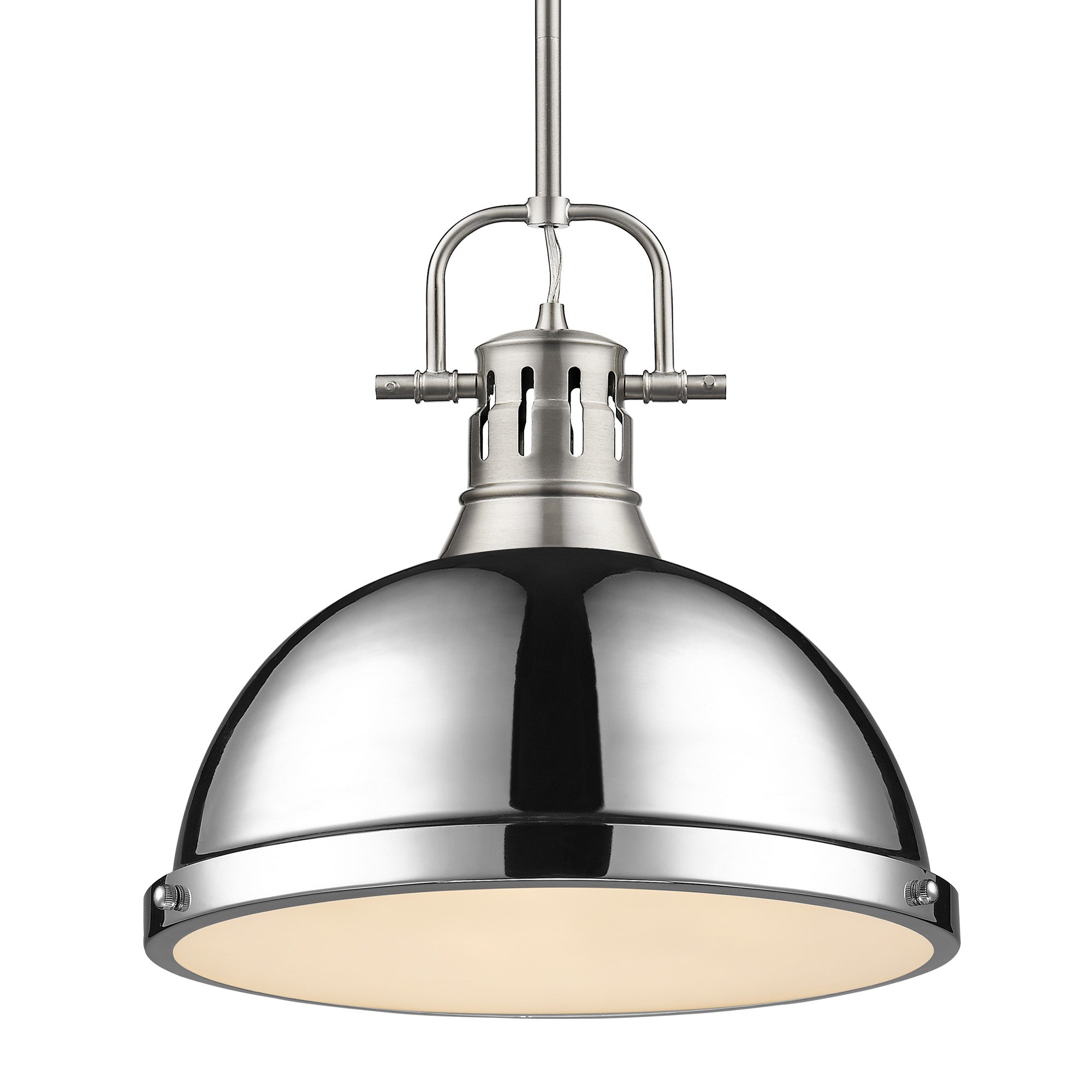 Duncan 1-Light Pendant with Rod in Pewter with Chrome - - Golden Lighting