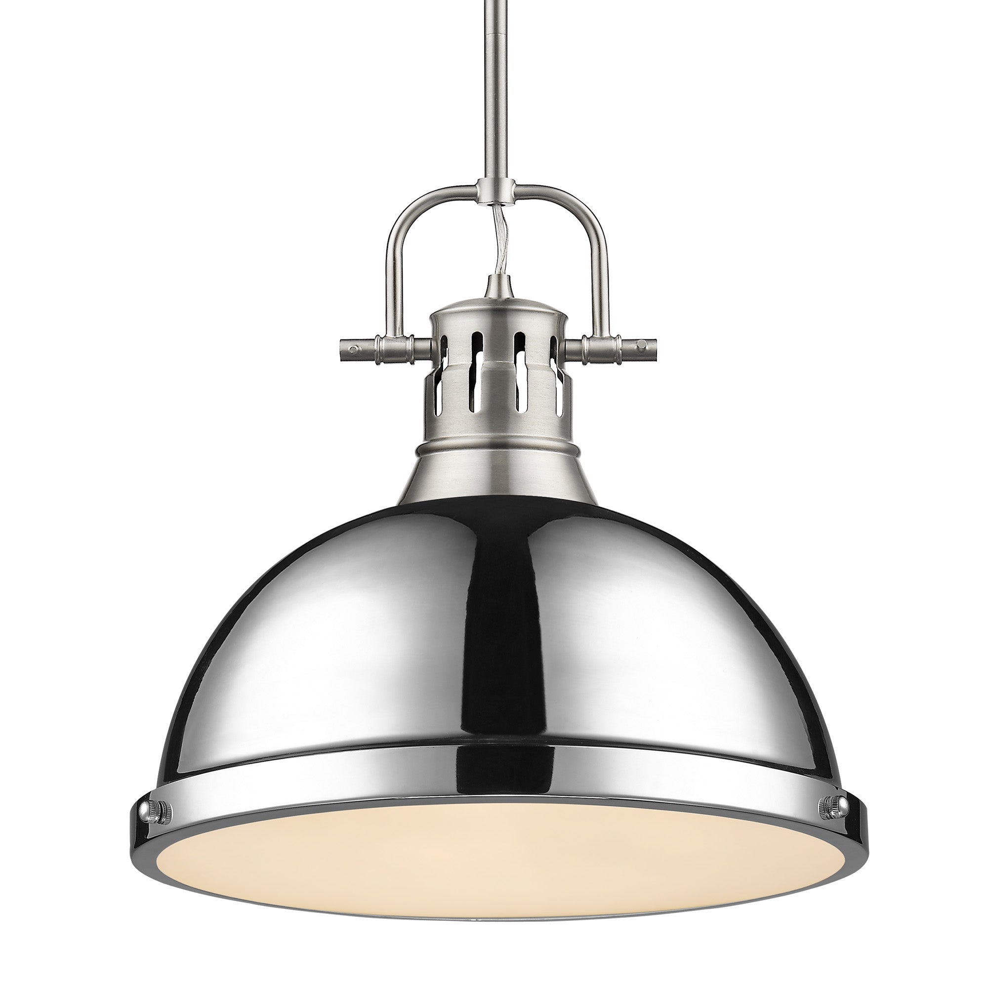 Yep by Golden Lighting Duncan 1-light 14in Rod Hung Pendant in Pewter and Chrome shade