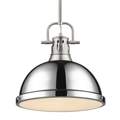 Yep by Golden Lighting Duncan 1-light 14in Rod Hung Pendant in Pewter and Chrome shade