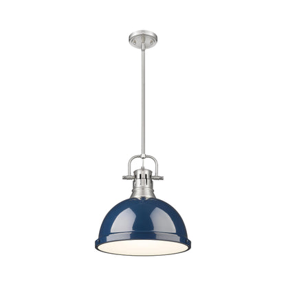 Yep by Golden Lighting Duncan 1-light 14in Rod Hung Pendant in Pewter and Navy Blue shade - - Golden Lighting