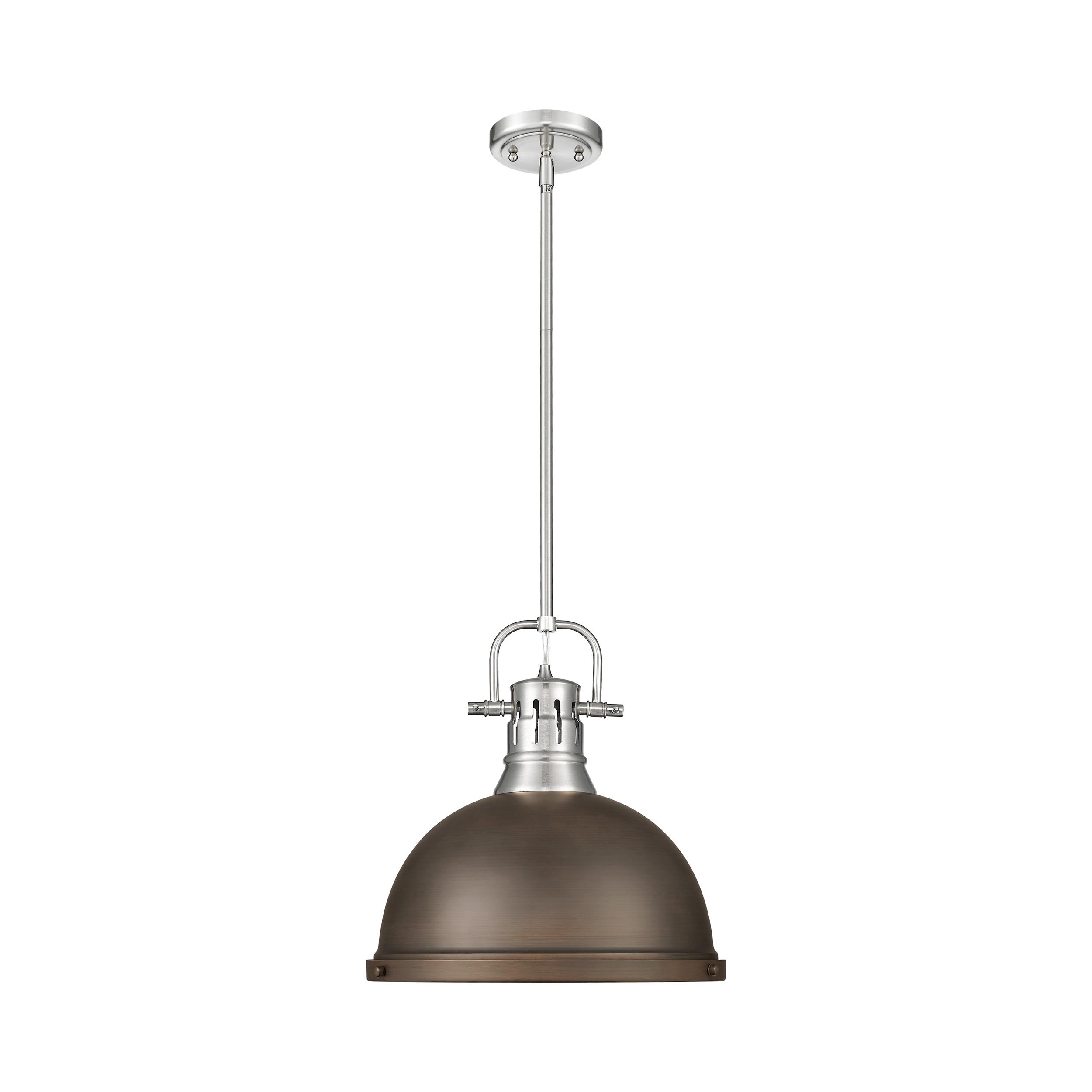 Duncan 1-Light Pendant with Rod in Pewter with Rubbed Bronze - - Golden Lighting