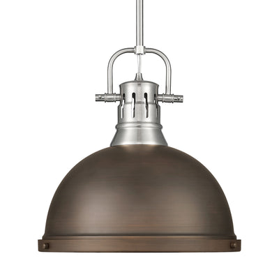 Yep by Golden Lighting Duncan 1-light 14in Rod Hung Pendant in Pewter and Rubbed Bronze shade - Default Title - Golden Lighting