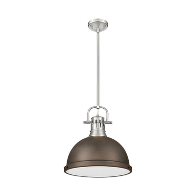 Yep by Golden Lighting Duncan 1-light 14in Rod Hung Pendant in Pewter and Rubbed Bronze shade - - Golden Lighting