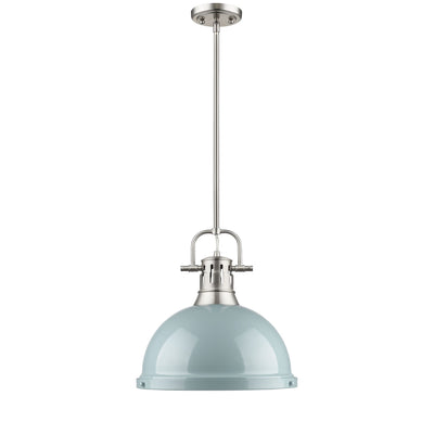 Yep by Golden Lighting Duncan 1-light 14in Rod Hung Pendant in Pewter and Seafoam shade - - Golden Lighting