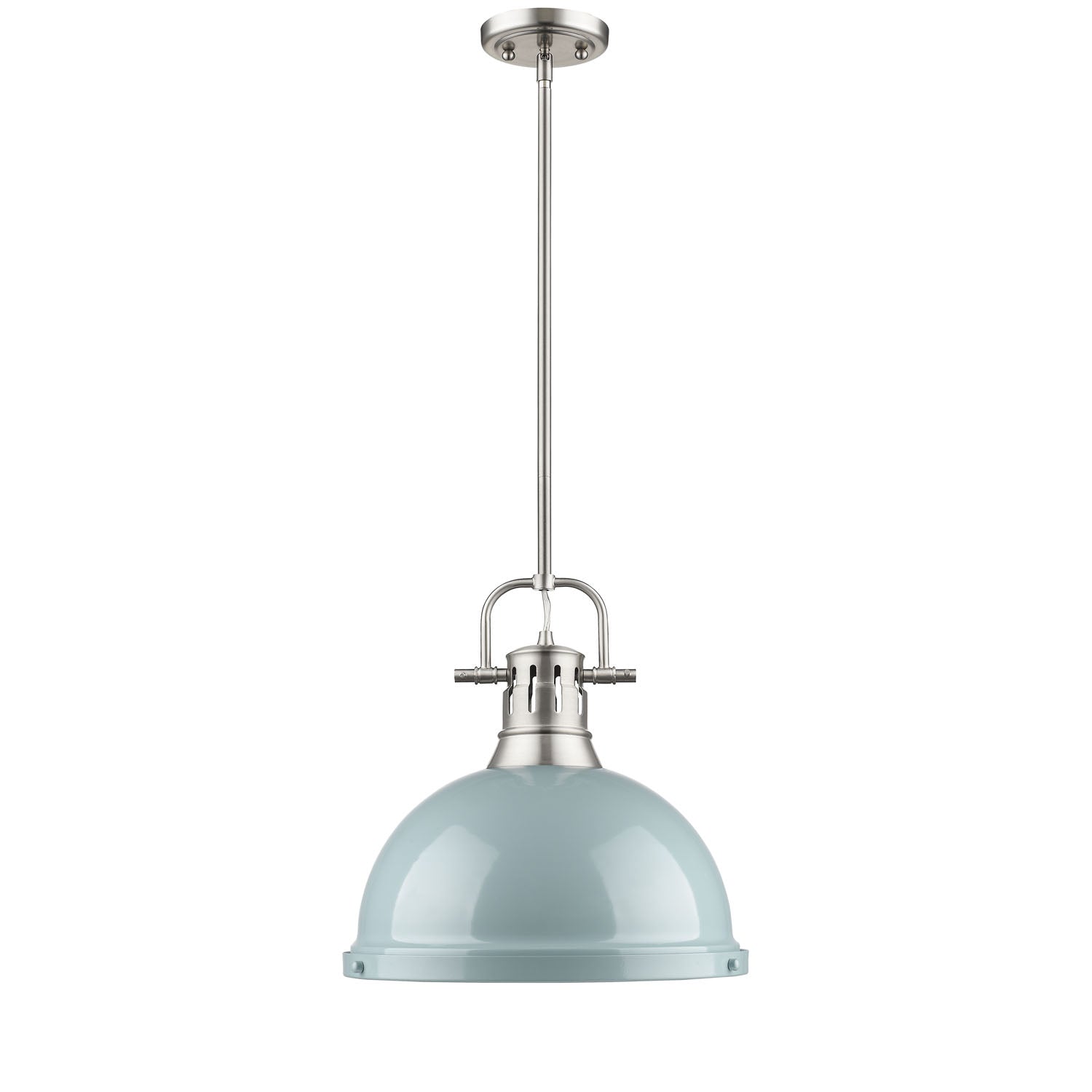 Duncan 1 Light Pendant with Rod in Pewter with a Seafoam Shade - - Golden Lighting