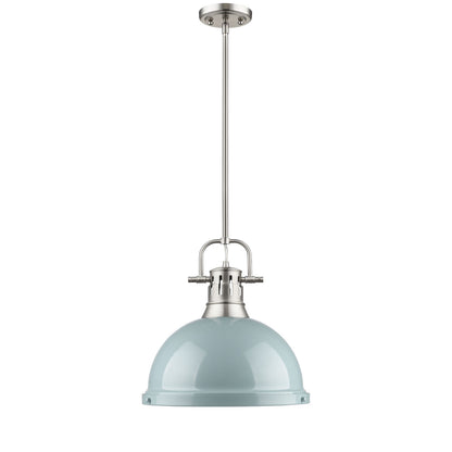 Duncan 1 Light Pendant with Rod in Pewter with a Seafoam Shade - - Golden Lighting