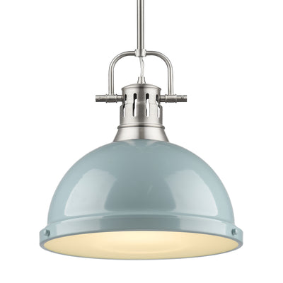 Yep by Golden Lighting Duncan 1-light 14in Rod Hung Pendant in Pewter and Seafoam shade - Default Title - Golden Lighting