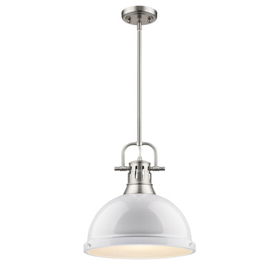 Yep by Golden Lighting Duncan 1-light 14in Rod Hung Pendant in Pewter and White shade - - Golden Lighting