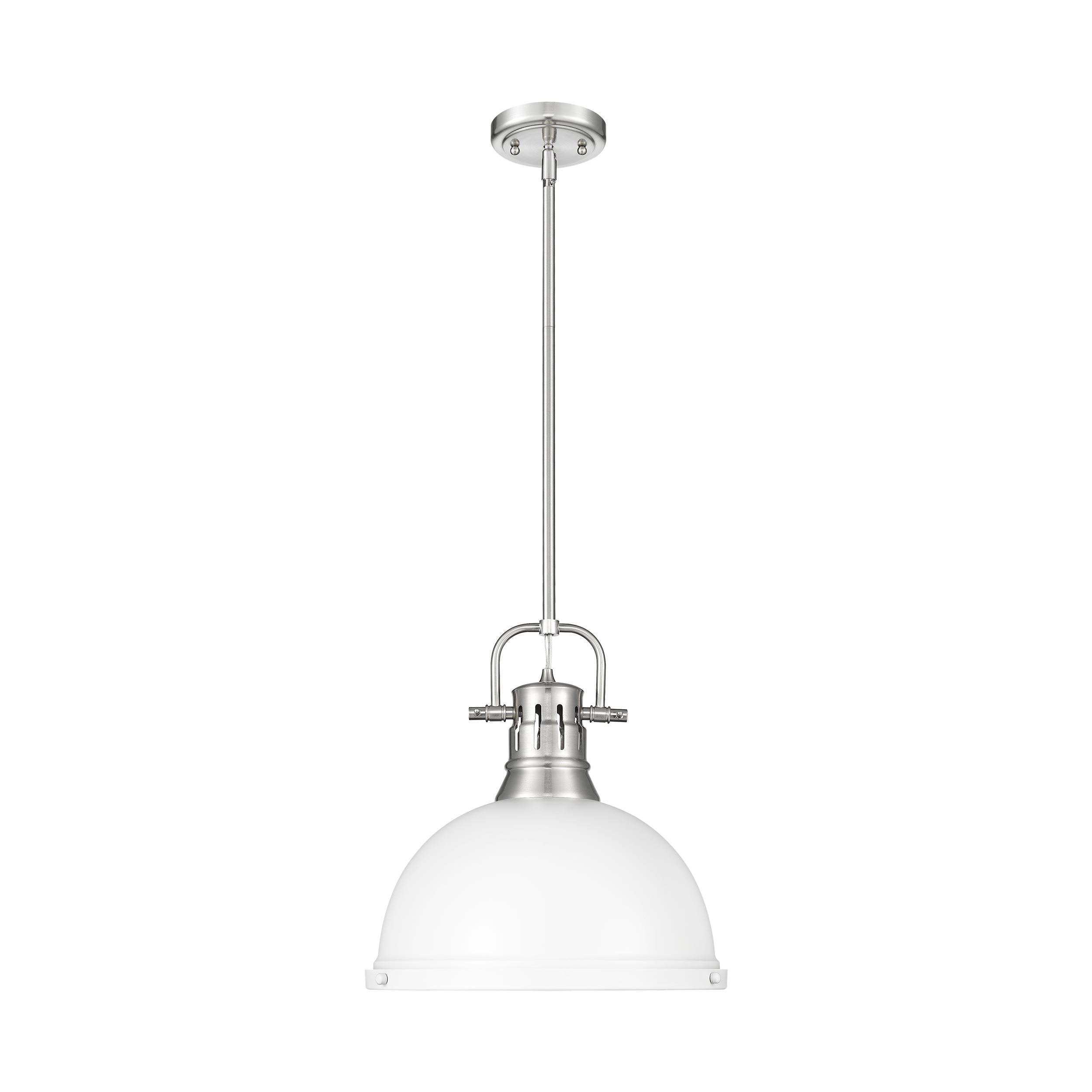 Duncan 1-Light Pendant with Rod in Pewter with Matte White - - Golden Lighting