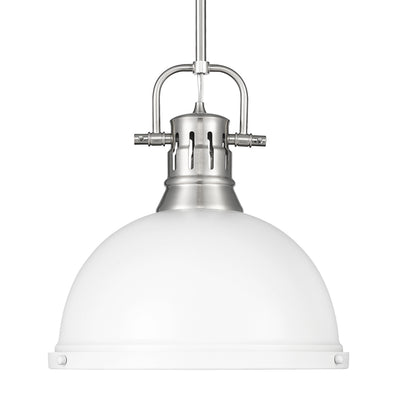 Yep by Golden Lighting Duncan 1-light 14in Rod Hung Pendant in Pewter and Matte White shade - Default Title - Golden Lighting