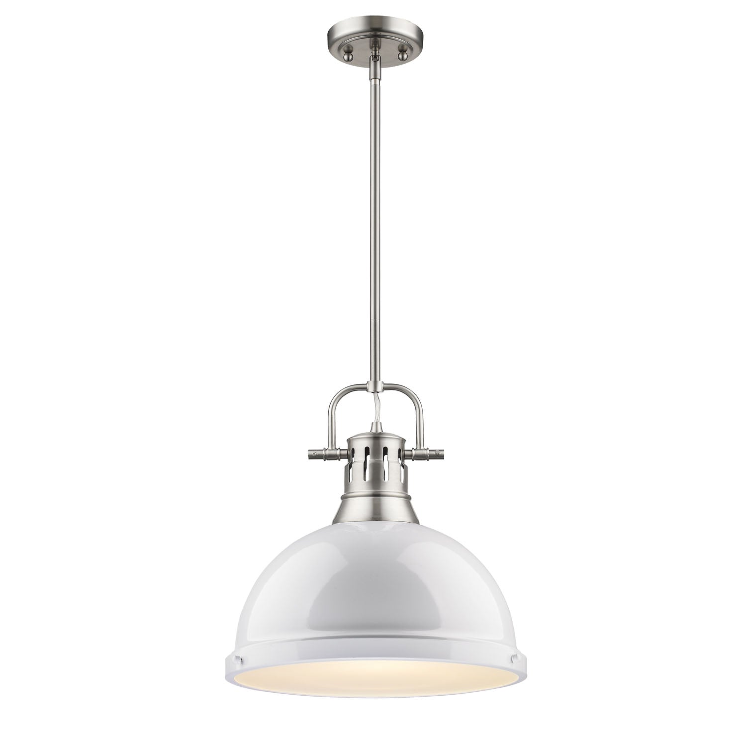 Duncan 1 Light Pendant with Rod in Pewter with a White Shade - - Golden Lighting