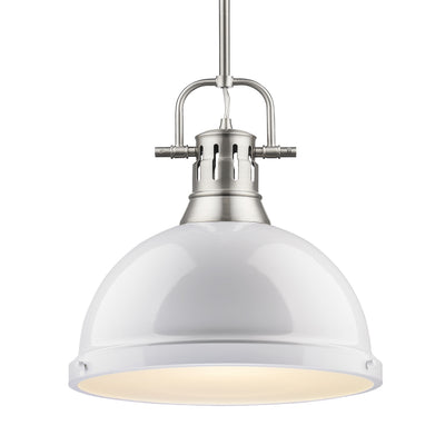 Yep by Golden Lighting Duncan 1-light 14in Rod Hung Pendant in Pewter and White shade - Default Title - Golden Lighting
