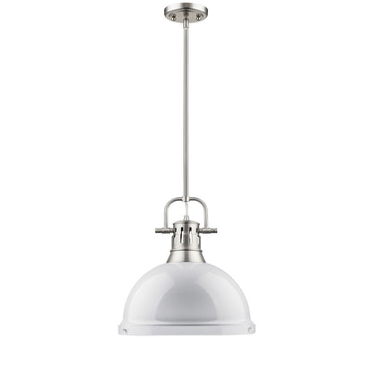 Duncan 1 Light Pendant with Rod in Pewter with a White Shade - Pewter / White / White - Golden Lighting