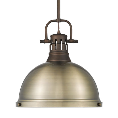 Yep by Golden Lighting Duncan 1-light 14in Rod Hung Pendant in Rubbed Bronze and Aged Brass shade - Default Title - Golden Lighting