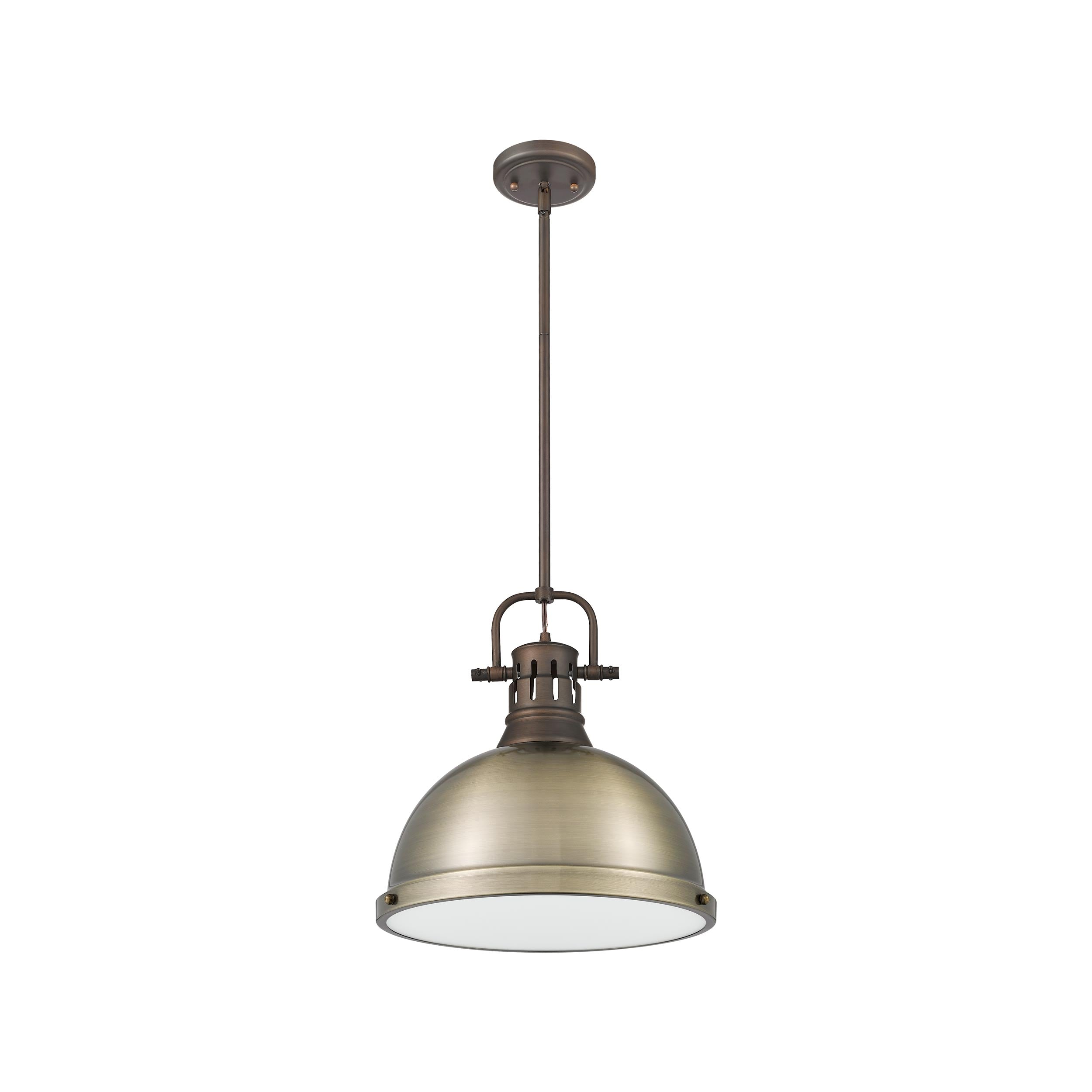 Yep by Golden Lighting Duncan 1-light 14in Rod Hung Pendant in Rubbed Bronze and Aged Brass shade - - Golden Lighting