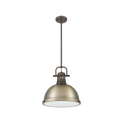 Yep by Golden Lighting Duncan 1-light 14in Rod Hung Pendant in Rubbed Bronze and Aged Brass shade - - Golden Lighting