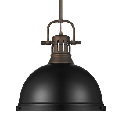 Yep by Golden Lighting Duncan 1-light 14in Rod Hung Pendant in Rubbed Bronze and Matte Black shade - Default Title - Golden Lighting