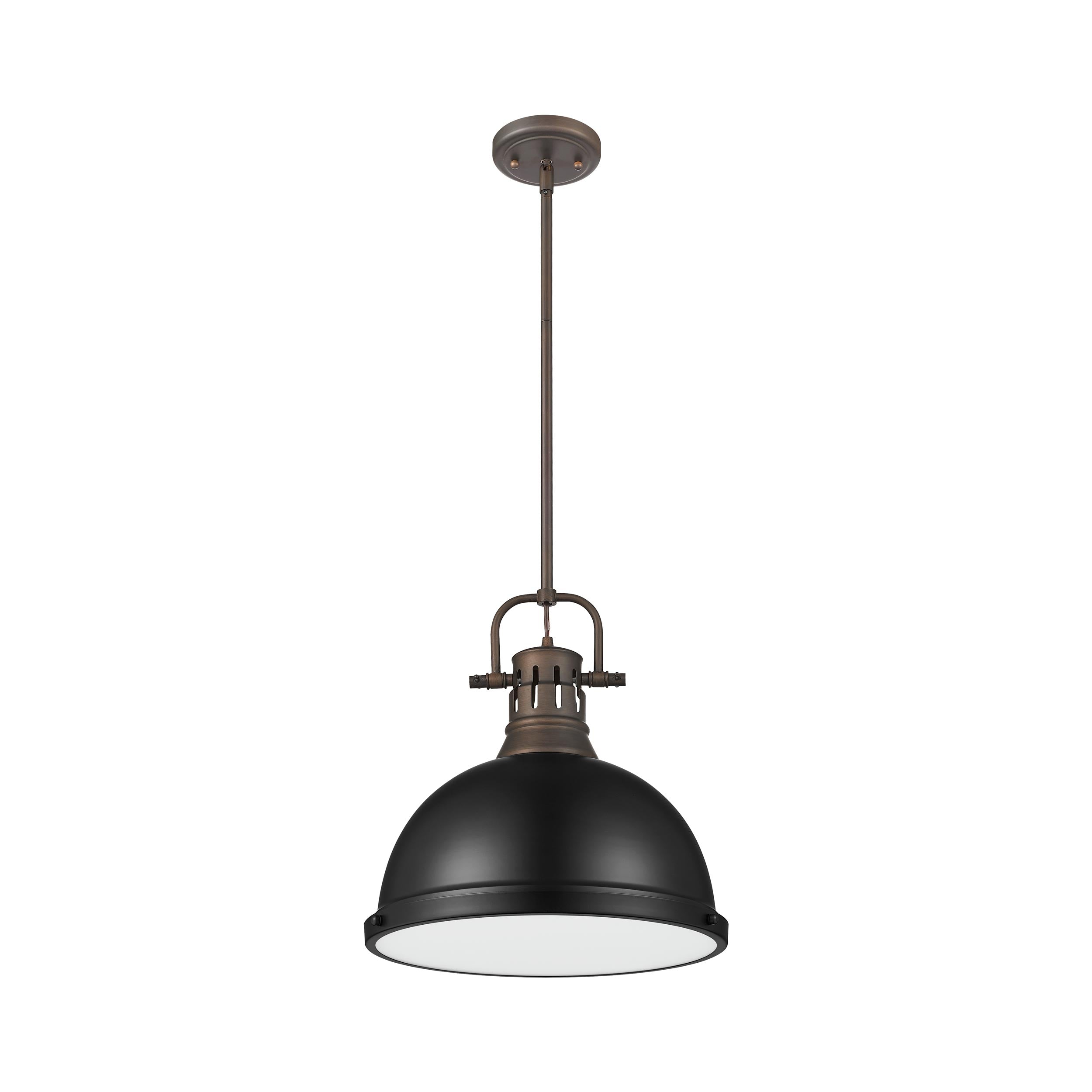 Duncan 1-Light Pendant with Rod in Rubbed Bronze with Matte Black - Rubbed Bronze / Matte Black / Black - Golden Lighting