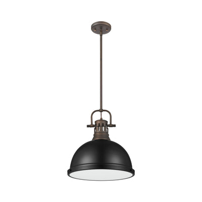 Yep by Golden Lighting Duncan 1-light 14in Rod Hung Pendant in Rubbed Bronze and Matte Black shade - - Golden Lighting