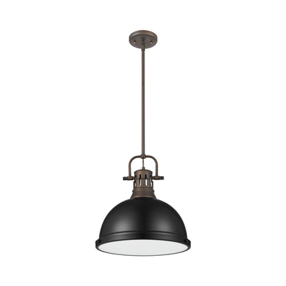 Duncan 1-Light Pendant with Rod in Rubbed Bronze with Matte Black - Default Title - Golden Lighting