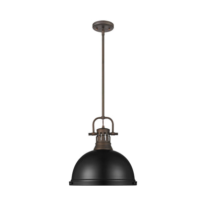 Duncan 1-Light Pendant with Rod in Rubbed Bronze with Matte Black - - Golden Lighting