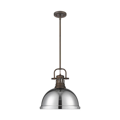 Duncan 1-Light Pendant with Rod in Rubbed Bronze with Chrome - - Golden Lighting