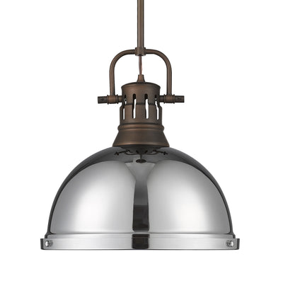 Yep by Golden Lighting Duncan 1-light 14in Rod Hung Pendant in Rubbed Bronze and Chrome shade - Default Title - Golden Lighting