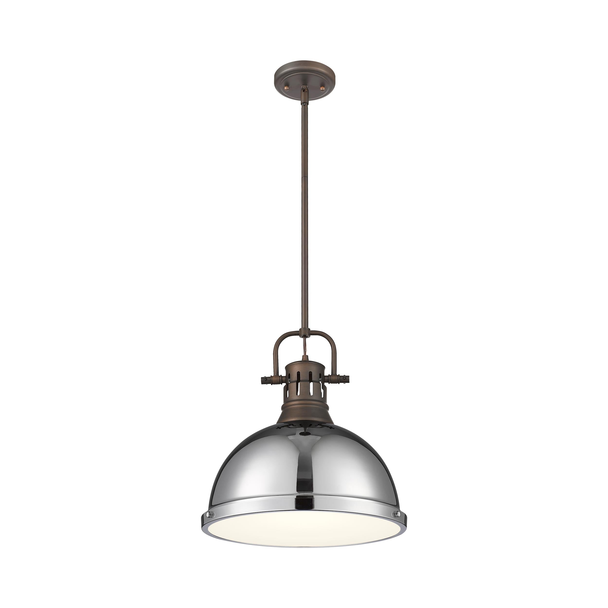 Duncan 1-Light Pendant with Rod in Rubbed Bronze with Chrome - Rubbed Bronze / Chrome / Silver - Golden Lighting