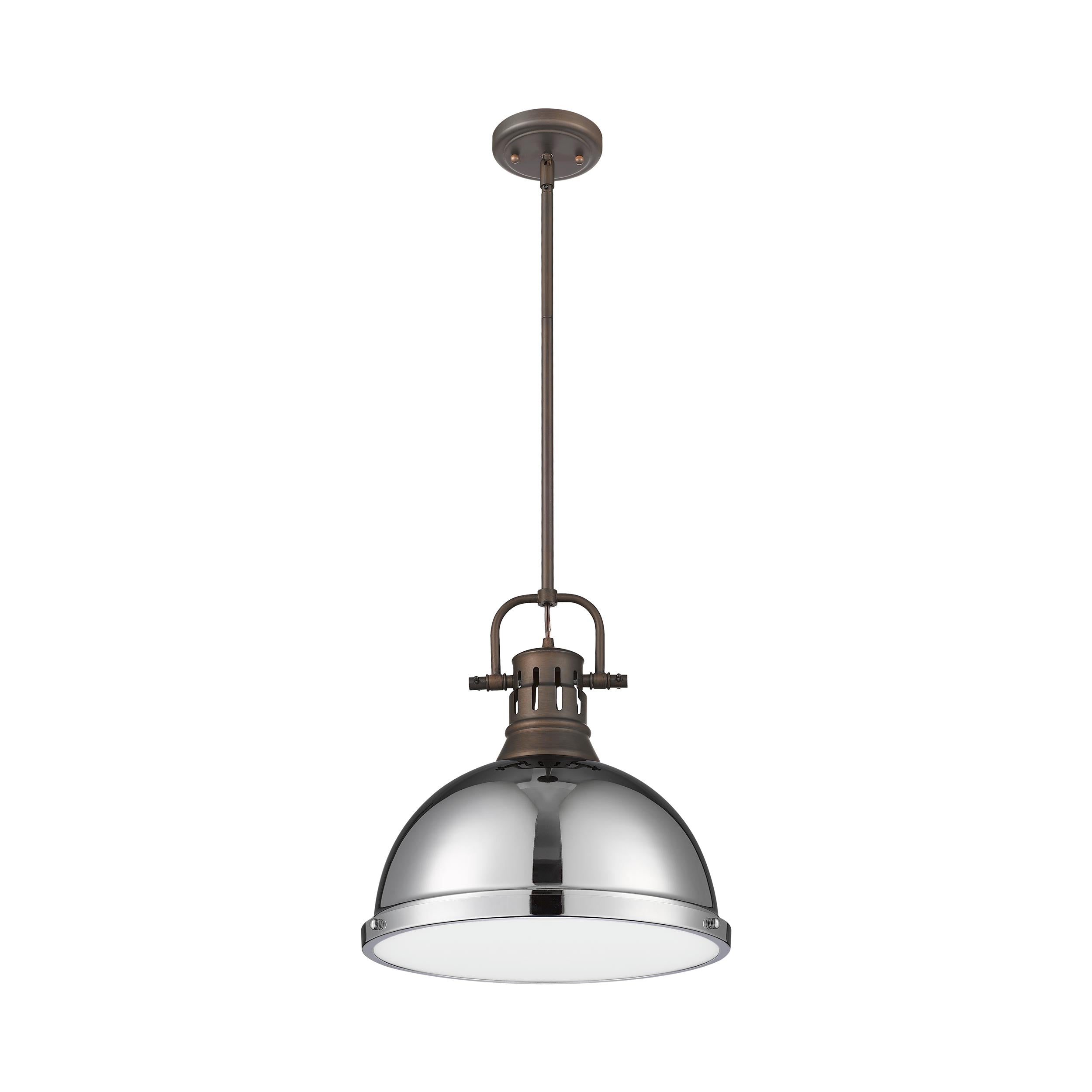 Duncan 1-Light Pendant with Rod in Rubbed Bronze with Chrome - Default Title - Golden Lighting