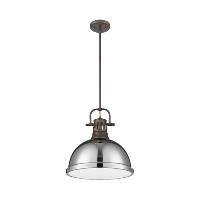 Yep by Golden Lighting Duncan 1-light 14in Rod Hung Pendant in Rubbed Bronze and Chrome shade - - Golden Lighting