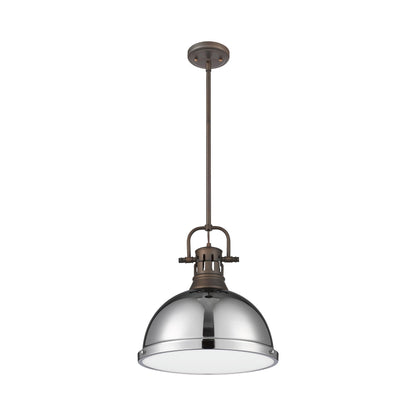 Duncan 1-Light Pendant with Rod in Rubbed Bronze with Chrome - Default Title - Golden Lighting
