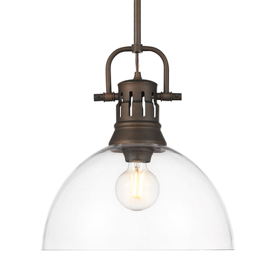 Yep by Golden Lighting Duncan 1-light 14in rod hung Pendant in Rubbed Bronze and Clear Glass - Default Title - Golden Lighting