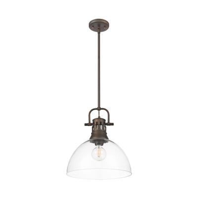 Yep by Golden Lighting Duncan 1-light 14in rod hung Pendant in Rubbed Bronze and Clear Glass - - Golden Lighting