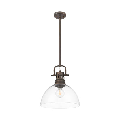 Duncan 1-Light Pendant with Rod in Rubbed Bronze with Clear Glass - Rubbed Bronze / Clear Glass / Clear - Golden Lighting