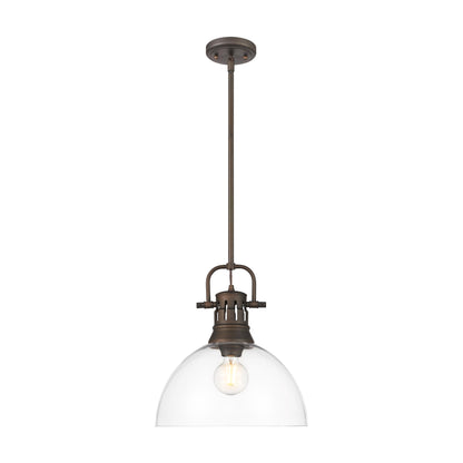 Duncan 1-Light Pendant with Rod in Rubbed Bronze with Clear Glass - - Golden Lighting