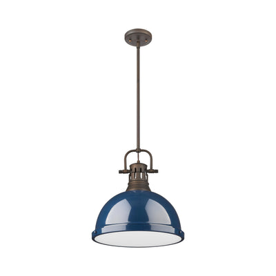 Yep by Golden Lighting Duncan 1-light 14in Rod Hung Pendant in Rubbed Bronze and Navy Blue shade - - Golden Lighting