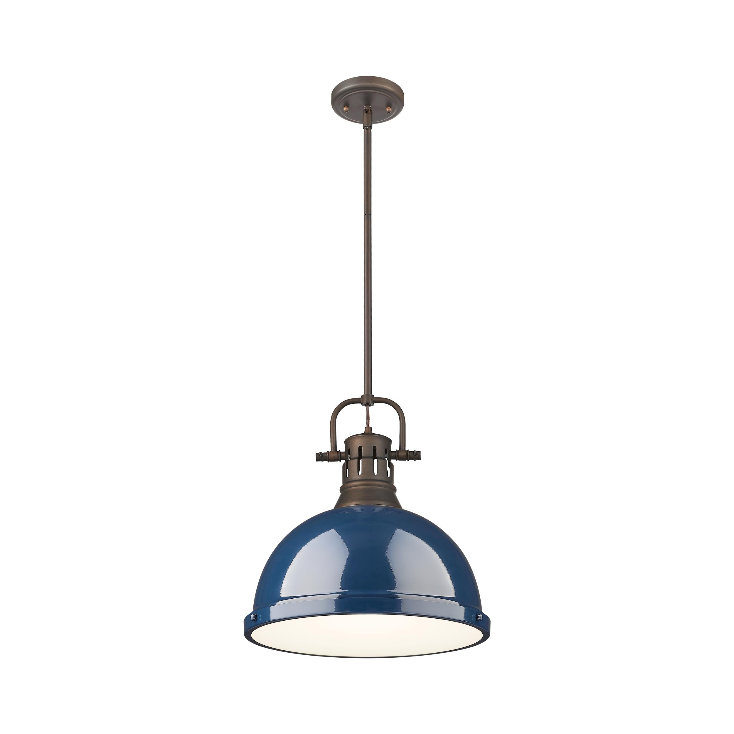 Duncan 1-Light Pendant with Rod in Rubbed Bronze with Matte Navy - Default Title - Golden Lighting