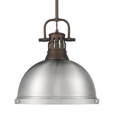 Yep by Golden Lighting Duncan 1-light 14in Rod Hung Pendant in Rubbed Bronze and Pewter shade - Default Title - Golden Lighting