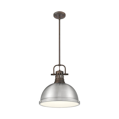 Yep by Golden Lighting Duncan 1-light 14in Rod Hung Pendant in Rubbed Bronze and Pewter shade - - Golden Lighting
