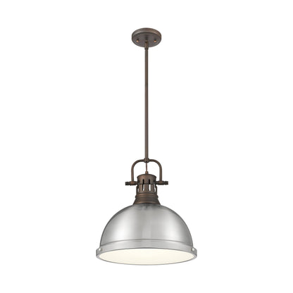 Duncan 1-Light Pendant with Rod in Rubbed Bronze with Pewter - Rubbed Bronze / Pewter / Silver - Golden Lighting