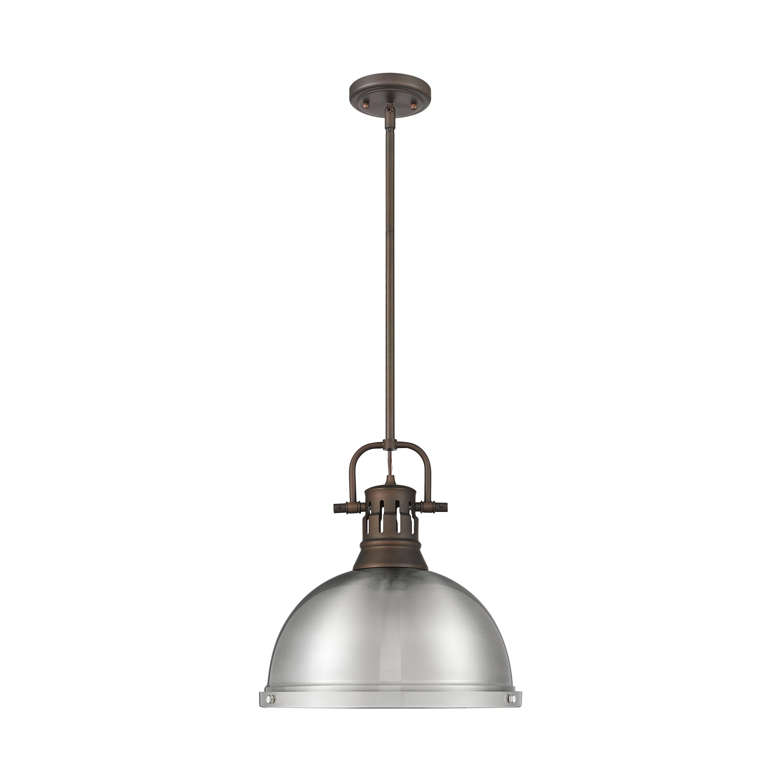 Duncan 1-Light Pendant with Rod in Rubbed Bronze with Pewter - - Golden Lighting