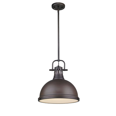 Duncan 1-light 14in Rod Hung Pendant in Rubbed Bronze - - Golden Lighting