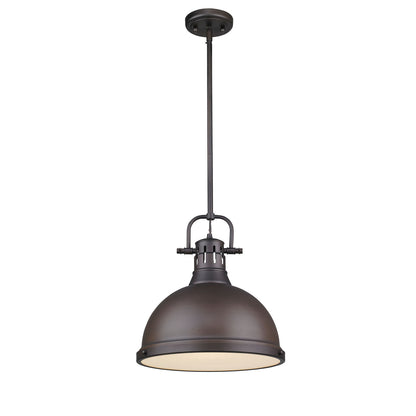 Duncan 1-light 14in Rod Hung Pendant in Rubbed Bronze - - Golden Lighting